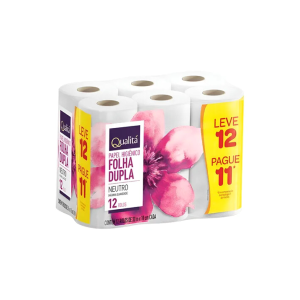 Papel Higiênico Folha Dupla Neutro Qualitá 30m 12 Unidades
