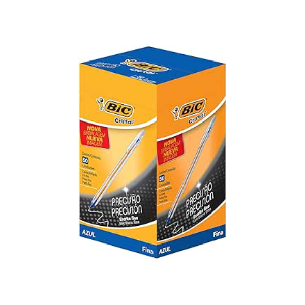 Caneta Esferográfica Azul de Ponta Fina Bic Cristal Precisão – Ponta Ultra Fina de 0.8mm. Escrita Macia e Cor Intensa