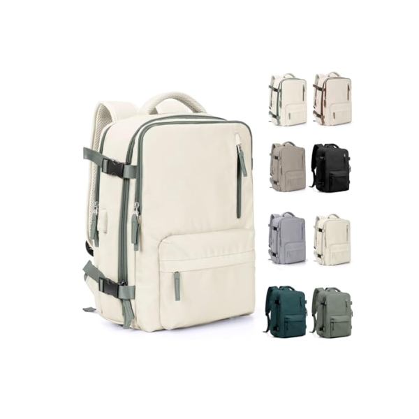 Mochila Executiva de Viagem Grande 40L Impermeável com Porta USB, Mochila Compartimento para Notebook, Mochila Feminina/Masculina Reforçada para Trabalho e viagem – VANOVA (BEGE VERDE)