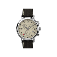 Timex Relógio masculino cronógrafo de 41 mm, marrom/creme/prateado, One Size, Relógio com pulseira combo de couro cromado padrão de 41 mm