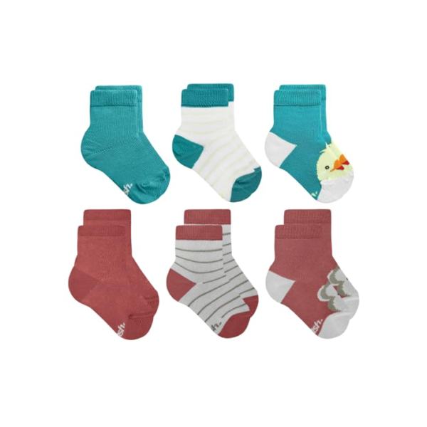 MASH INFANTIL Kit 6 Pares Meias Bebê Criança Menino Menina Recém Nascido Cano Médio,3 Azul Auroras - 3 Vermelho Terracota, 16-21