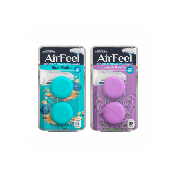02 Kits c/ 02 Pastilhas Aromatizante Ar Condicionado Airfeel - Blue Marine + Lavanda Dreams