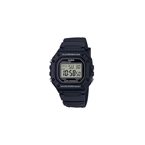 Casio Relógio masculino clássico de quartzo de aço inoxidável com pulseira de resina, preto, 21.1 (modelo: W-218H-1AVCF)