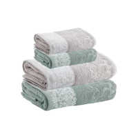 Kit Jogo Toalhas Banho e Rosto, 4 Peças, Medalhão, Corttex, Algodão, Jacquard, Alta Absorção, 450g/m² - Altihaus (Verde/Cinza)