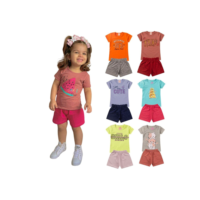 Kit Sortido 10 Peças de Roupas Infantil Menina - 5 Camisetas + 5 Bermudas - Kit com 5 Conjuntos Feminino Verao