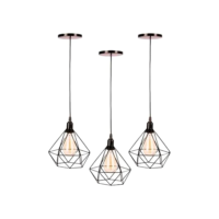 Kit Com 3 Luminárias Pendente Tipo Diamante Aço Modelo Teto (Preto)