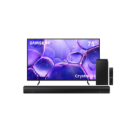 Conjunto Smart TV Samsung 75" 4K Crystal Tizen Hub Gaming + Soundbar Samsung HW-B550 410W Bluetooth 2.1 Dolby