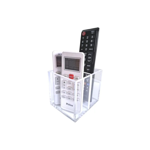 Porta Controle Remoto Com 2 Divisórias Acrílico Transparente