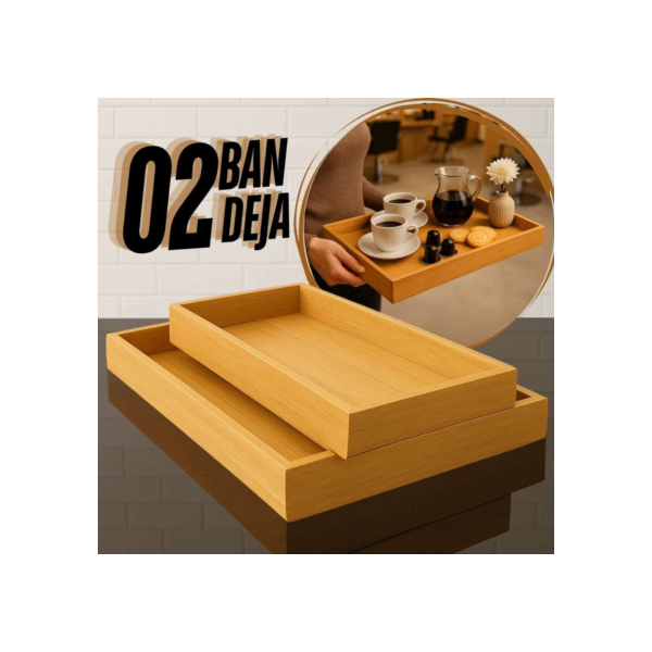 Kit 2 Bandeja De Bambu Para Cozinha Conjunto Retangular