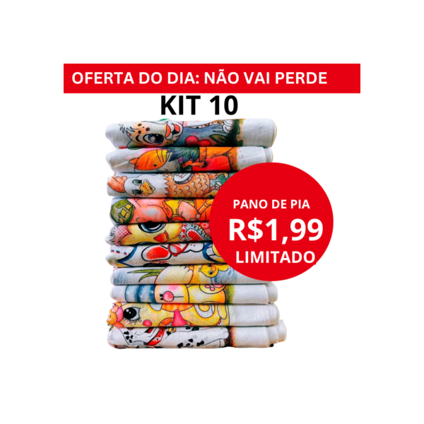 Novo Pano De Prato Estampado Bainha Kit Com 10 Peças