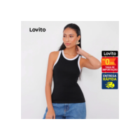 Lovito Regata Feminina Básico com viés em contraste LNL38002