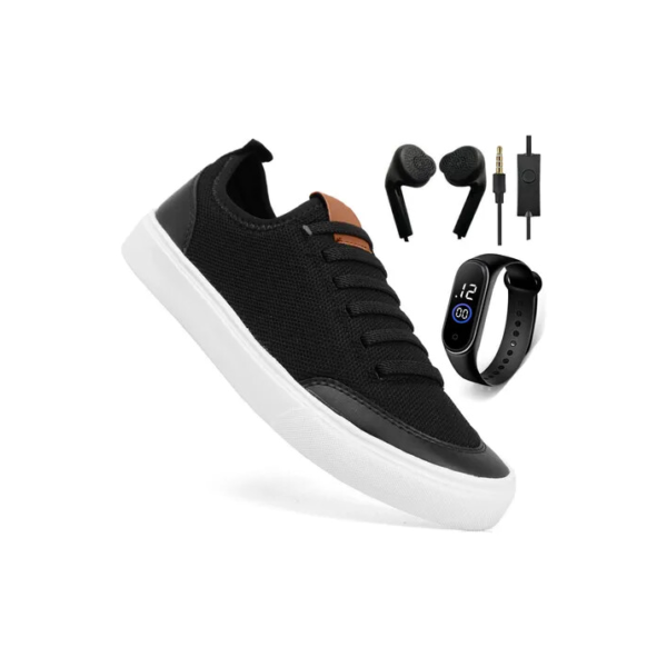 Kit Tênis Elástico Calce Fácil + Relógio+ Fone De Ouvido