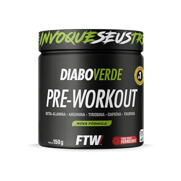 FTW Pré-Treino Diabo Verde em Pó com Cafeína, Aminoácidos Beta‑Alanina e Arginina para Treinos e Atividades Físicas - Pote 150 g (Sabor: Frutas Vermelhas)