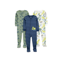 Simple Joys by Carter's Pijama de algodão confortável para bebês e meninos, pacote com 3, Listras marinhas/construção verde sálvia/dinossauro branco, 3 Anos