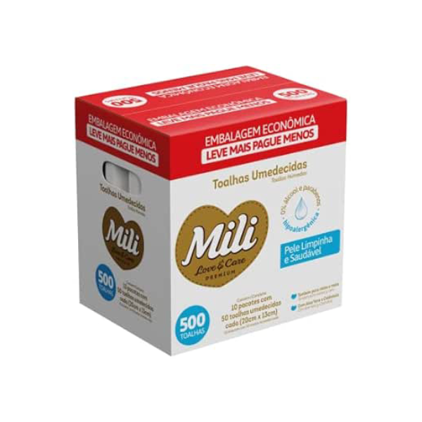 Pack Toalhas Umedecidas MILI Love Care com 10 pct de 50 unid