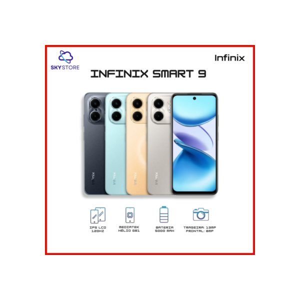 Infinix Smart 9, 128GB 4GB RAM, Câmera 13MP, Processador Mediatek Hélio G81, Bateria 5000MAH, Versão global, Lacrado