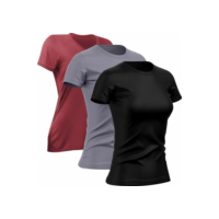 Kit 3 Camisetas Dry Fit Feminina Academia Treino Corrida Proteção UV Poliéster (BR, Alfa, M, Regular, Bordo/Cinza/Preto)