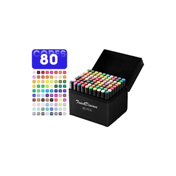 Conjunto Canetas Marcador Canetinha Ponta Dupla 80 Cores Kit