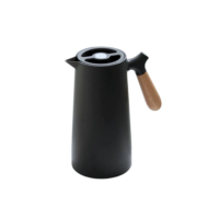 Garrafa Térmica 1 Litro Café Água Chá com Cabo de Madeira Nórdica de Plástico Quente ou Frio (PRETO)