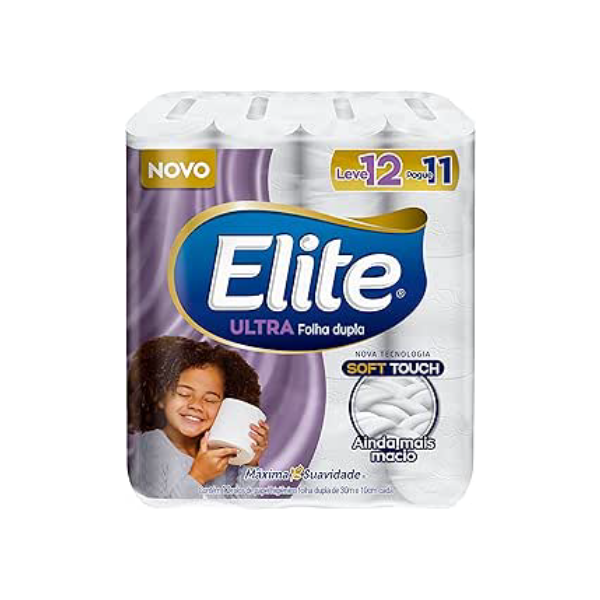 Papel Higiênico Elite Duallete Folha Dupla Ultra, 12 rolos