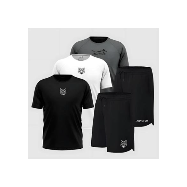 Kit 5 Peças Dry 3 Camisetas e 2 Bermudas Alpha Co - Personalização