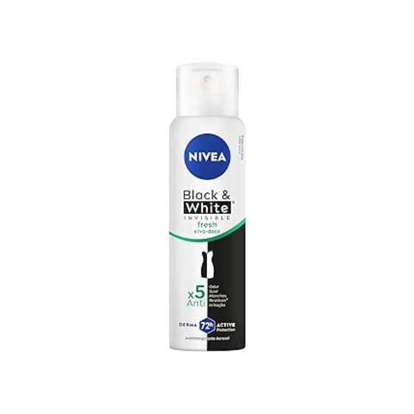 NIVEA Desodorante Antitranspirante Aerossol Invisible Black & White Fresh 150ml - Proteção prolongada de 48h, cuidado suave, ação antibacteriana, fórmula 5 em 1: anti-manchas, anti-odor