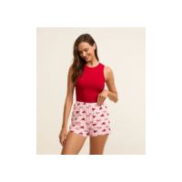 Pijama Short Doll em Ribana com Estampa Chapéu de Cowboy Vermelho/Branco