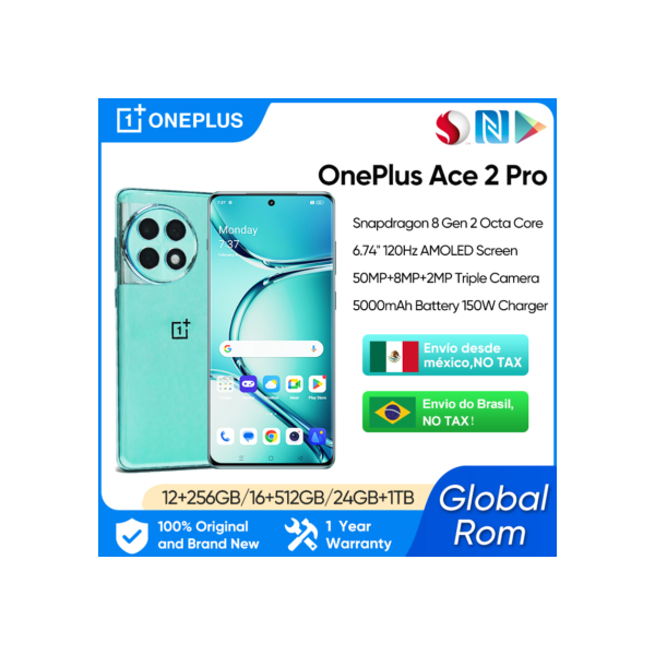 OnePlus-Tela Amoled Pro Ace 2, Snapdragon 8 Gen 2, 6,74 ", 120Hz, 5000mAh, 150W, Carga SUPERVOOC, México, Brasil Ship, Sem impostos