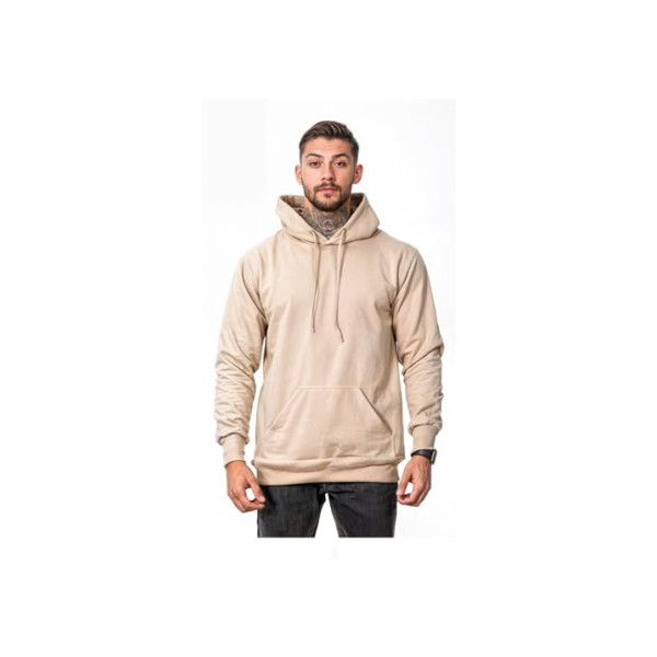 Moletom Liso Masculino Flanelado Blusa De Frio Com Capuz Casaco Sem Estampa (BR, Alfa, P, Regular, Regular, Bege)