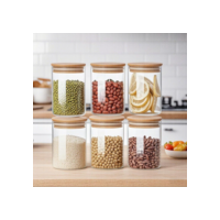 Kit 6 Potes Para Alimentos Com Tampa Bambu Potes De Vidro Hermético Para Especiarias