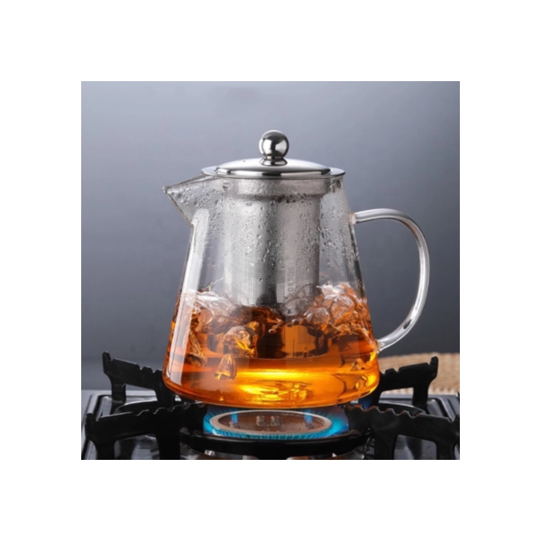 Chaleira Bule De Vidro Com Infusor De Inox Direto Ao Fogo Resistente Ao Calor 750ml