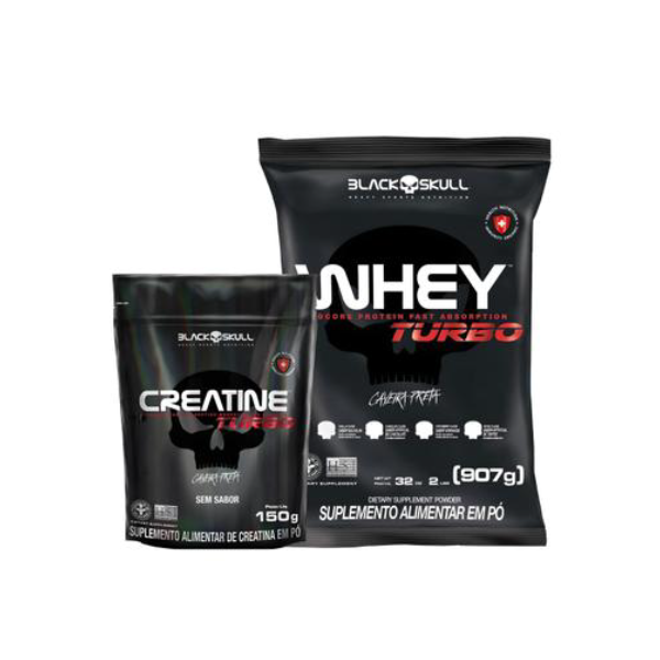 Combo de Suplementos Creatina Sem Sabor Refil 150g + Whey Protein Turbo 907 - Black Skull