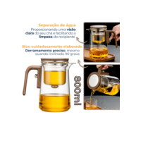 Chaleira Bule Infusor de Chá Vidro Borossilicato 800ml Aço Inox com Madeira Sistema Filtro Magnética