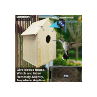 Tuya inteligente câmera de observação de pássaros sem fio ao ar livre selvagem interior wifi ninho de pássaro hd 4mp lente casa de madeira natural para presente de natal