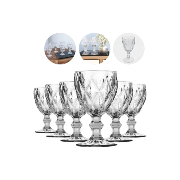 Jogo 6 Taças Diamante Vidro 340ml Copo Diamond Moderno Luxo