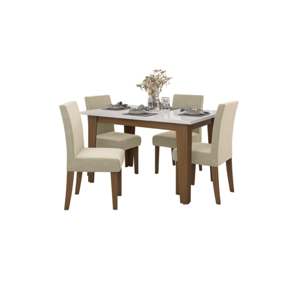 Conjunto de Mesa Sala de Jantar Miami com 4 Cadeiras Trieste Suede 1,20m Cedro / Off White / Areia D