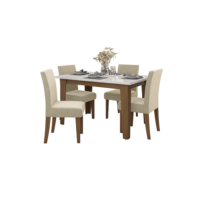 Conjunto de Mesa Sala de Jantar Miami com 4 Cadeiras Trieste Suede 1,20m Cedro / Off White / Areia D