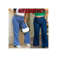 Kit 2 Calças Jeans Wide Leg Plus Size Cintura Alta Curve
