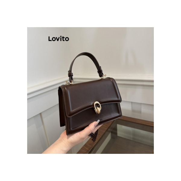 Lovito Casual Plain Metal Commute Texture Simples Pequena Bolsa de Ombro para Mulheres LFA51558