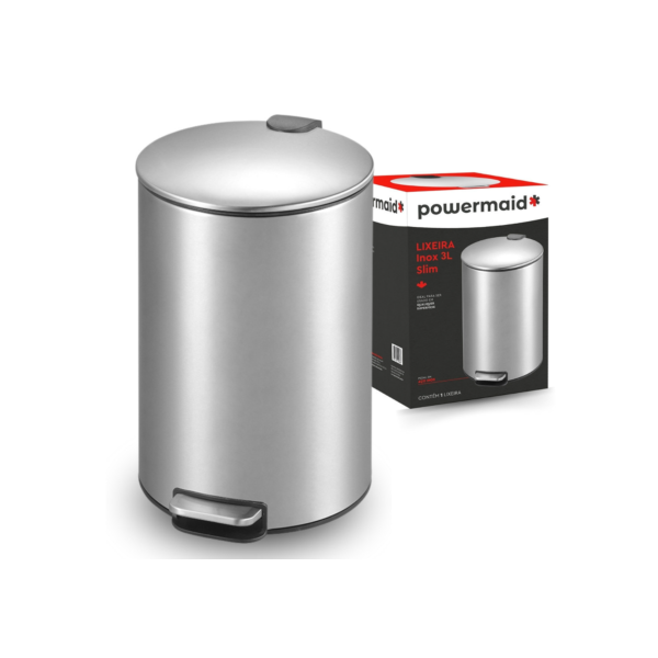 Lixeira de Inox Escovado Slim 3 Litros Com Pedal - Powermaid