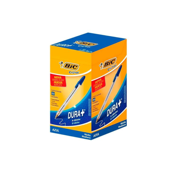 Caneta Bic Azul Cristal Dura Mais – Ponta Esferográfica Média de 1.0mm. Escrita Macia e Cor Intensa