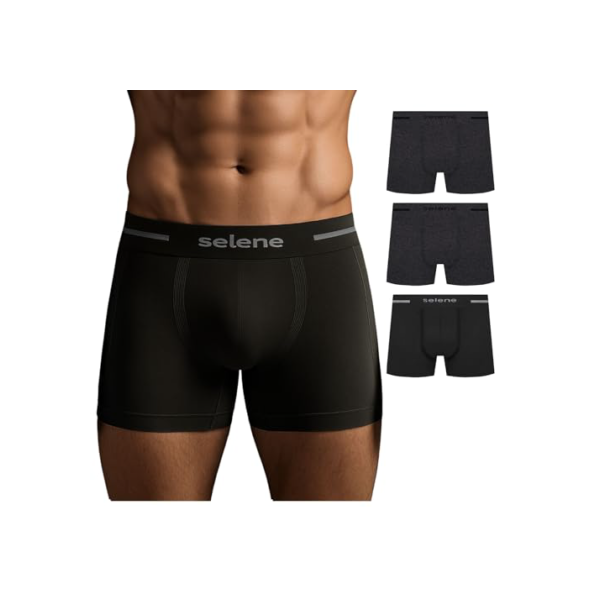 SELENE Kit 3 Cueca Boxer Sem Costura Cós 40MM Poliamida Masculino Adulto, 1 Preto - 2 Preto Mescla, G