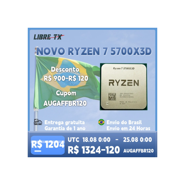 Processador Ryzen 7 5700X3D CPU para Jogos Soquete AM4, Estoque no Brasil