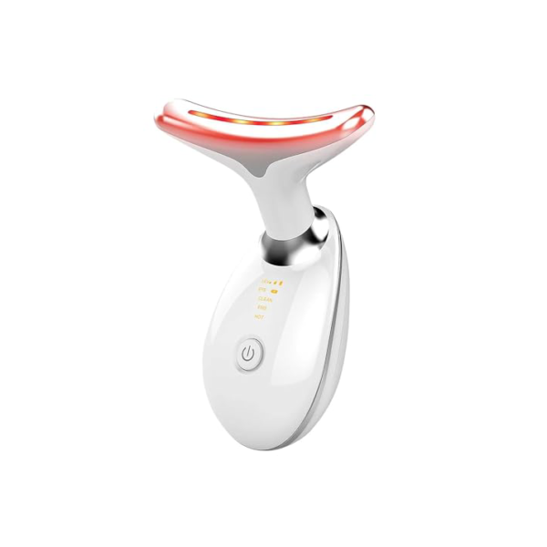 Massageador Facial LED 7 Cores - Modos, Aparelho Anti-Rugas para Rosto e Pescoço, Tratamento Estético Vibratório com Luz LED Para Elevação da Pele Lifting Bivolt Recarregável (Branco)