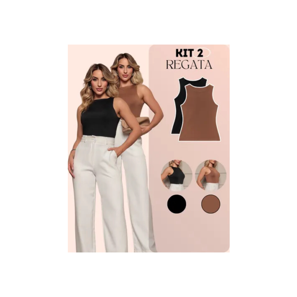 Kit 2 Blusas Regata Feminina Suplex Lisa Básicas E Versáteis