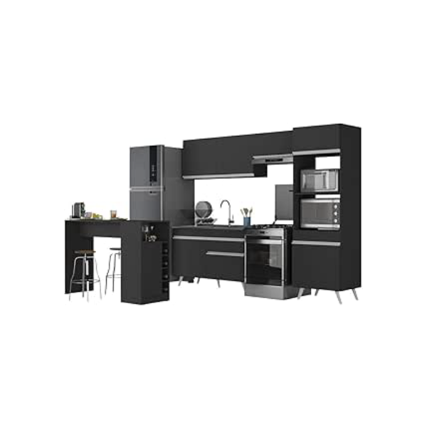 Armário de Cozinha com Bancada/mesa Gourmet Veneza Multimóveis Mp2174 Preto/branco