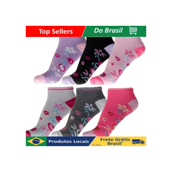 Kit 12 Pares Meias Feminina Multicolor Casual Cano Curto Cor Variados