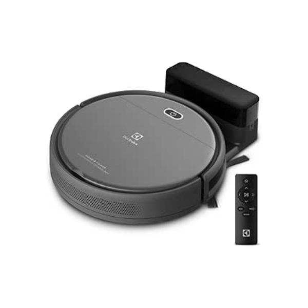 Aspirador de po robo Electrolux 2h20min controle remoto base carregamento bateria longa duração automatico varre aspira passa pano ERB30 bivolt preto sensor antiqueda