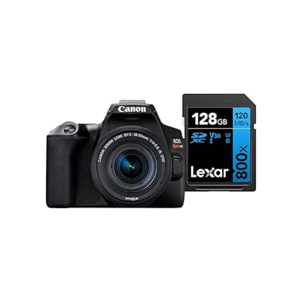 Câmera Digital Canon EOS Rebel SL3 (BKUS) 1855F4STM BR kit com Cartão de Memória Lexar Blue 128GB