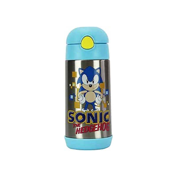 Garrafa Térmica Infantil do Sonic com Canudo Silicone trava de Segurança Azul 350ml